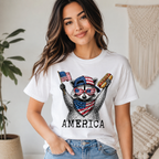 Patriotic Raccoon America Graphic T-Shirt, Funny USA Flag Hot Dog Tee, Unisex Summer Shirt
