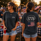1776 Patriotic Vintage Graphic T-Shirt, USA Flag Back Print Tee, Unisex Americana Summer Shirt