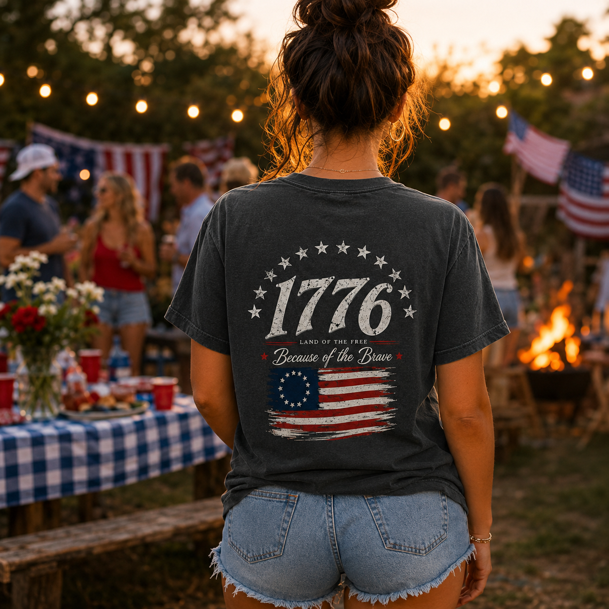 1776 Patriotic Vintage Graphic T-Shirt, USA Flag Back Print Tee, Unisex Americana Summer Shirt