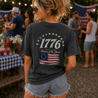 1776 Patriotic Vintage Graphic T-Shirt, USA Flag Back Print Tee, Unisex Americana Summer Shirt