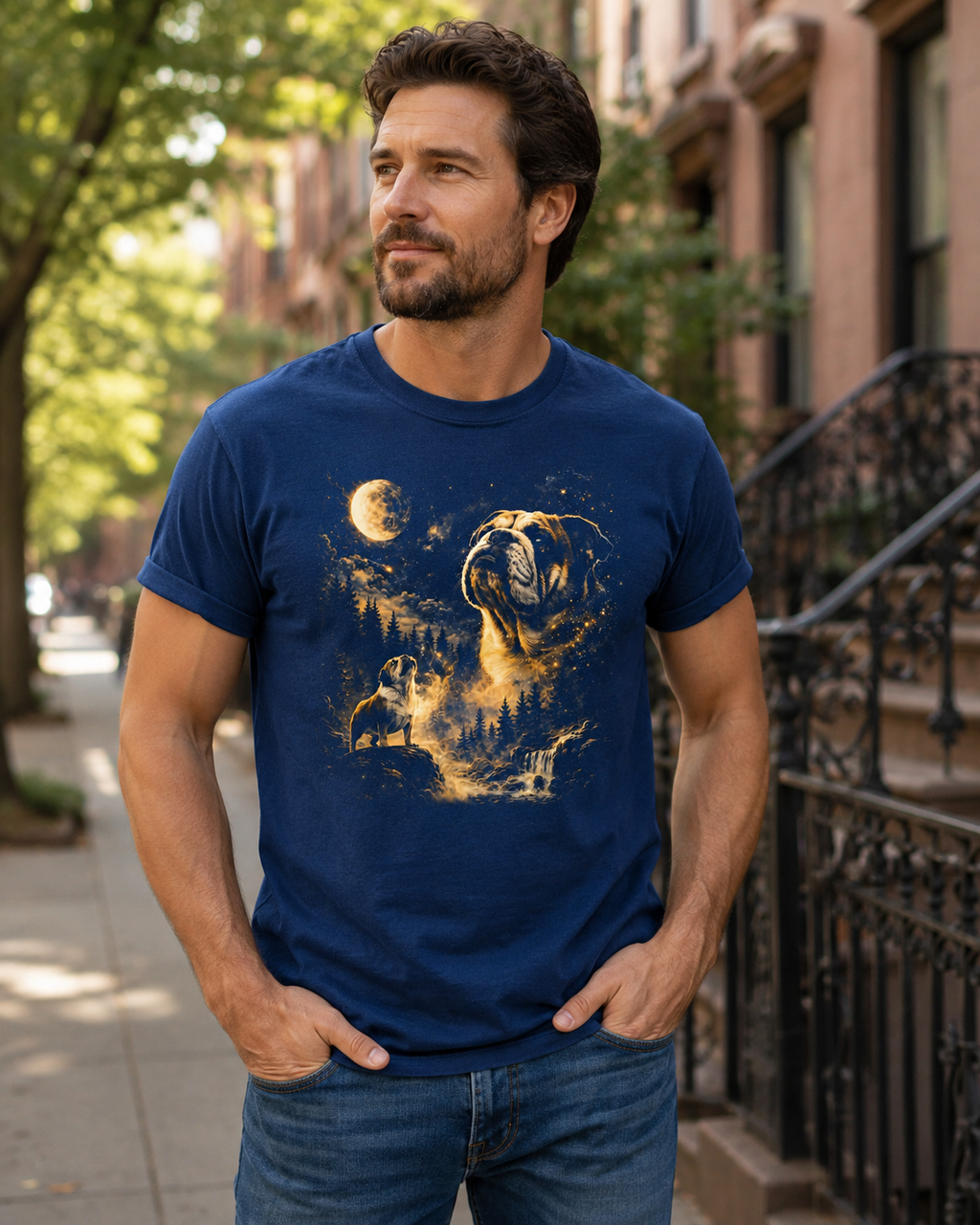 Bulldog Memorial Graphic T-Shirt, Moonlight Dog Spirit Tee, Pet Lover Remembrance Shirt