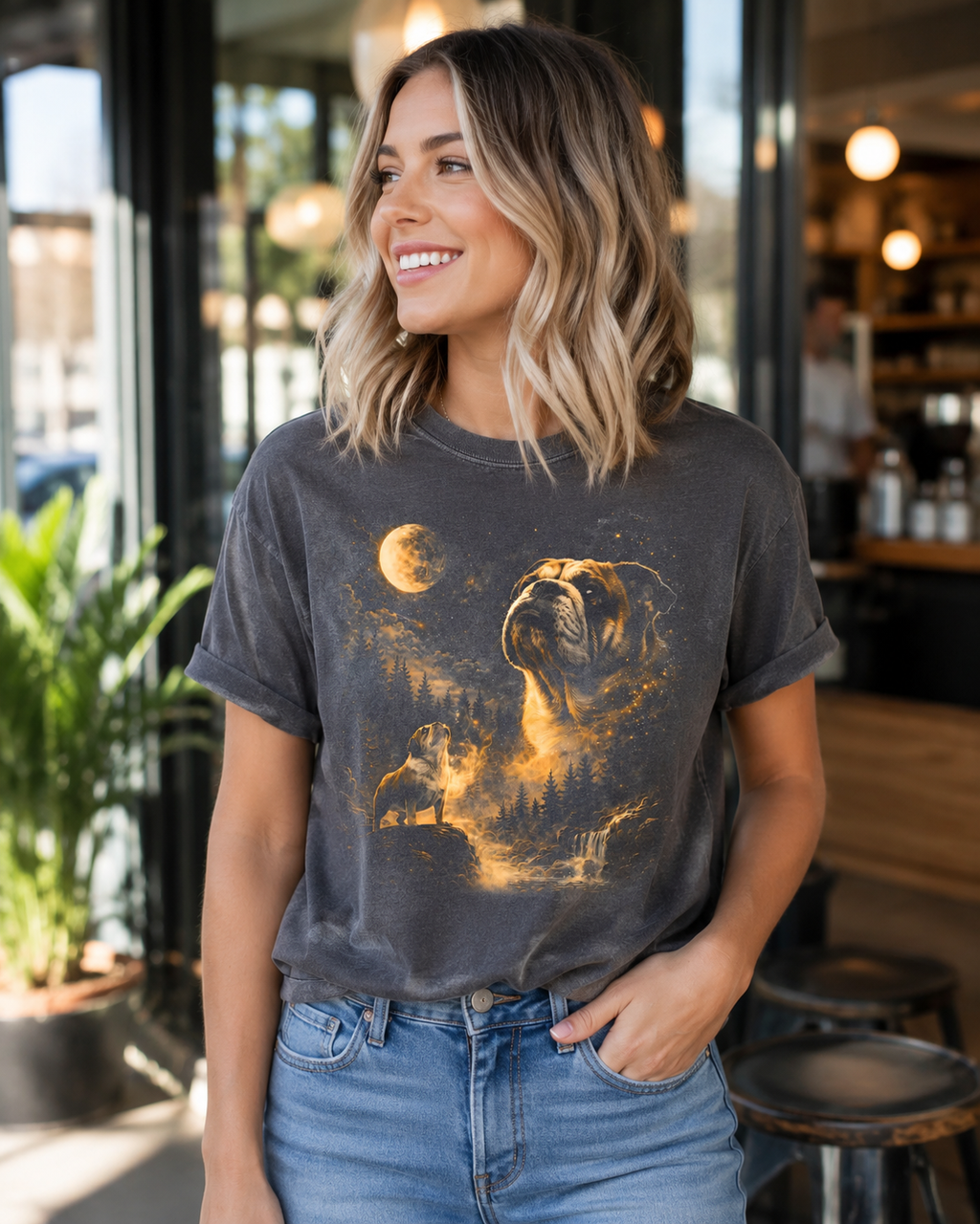 Bulldog Memorial Graphic T-Shirt, Moonlight Dog Spirit Tee, Pet Lover Remembrance Shirt