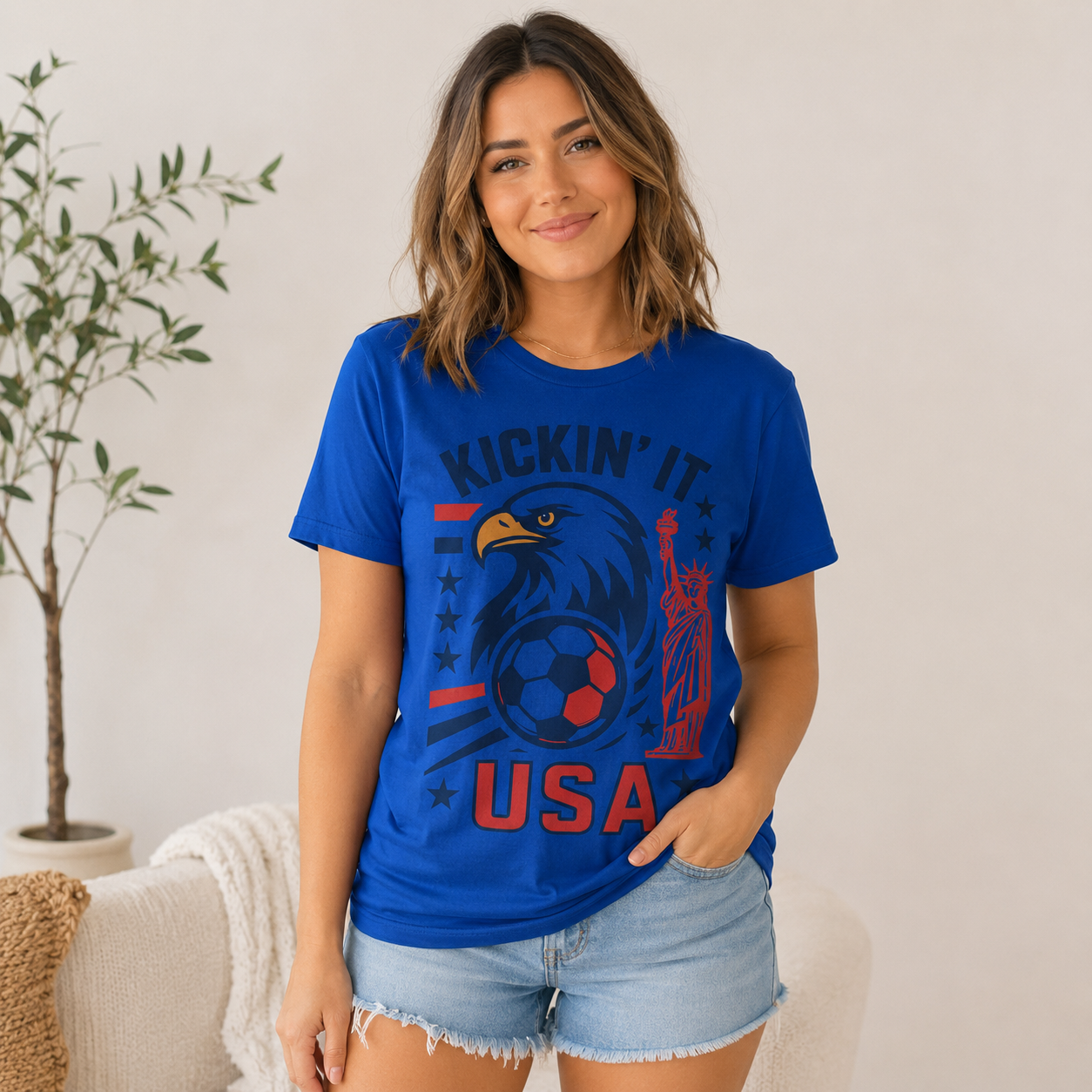 Kickin’ It USA Soccer T-Shirt, Patriotic Eagle Graphic Tee, USA Soccer Fan Shirt, Unisex Game Day Tee