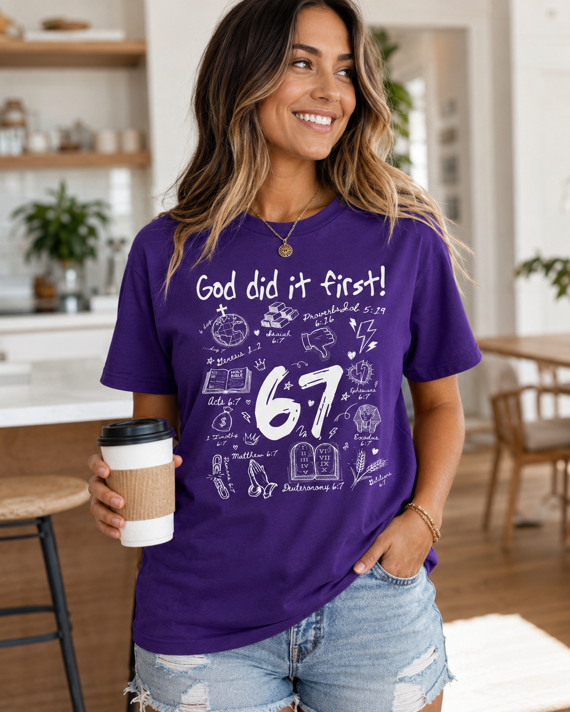 God Did It First 67 Graphic T-Shirt, Christian Faith Bible Verse Tee, Inspirational Unisex Shirt