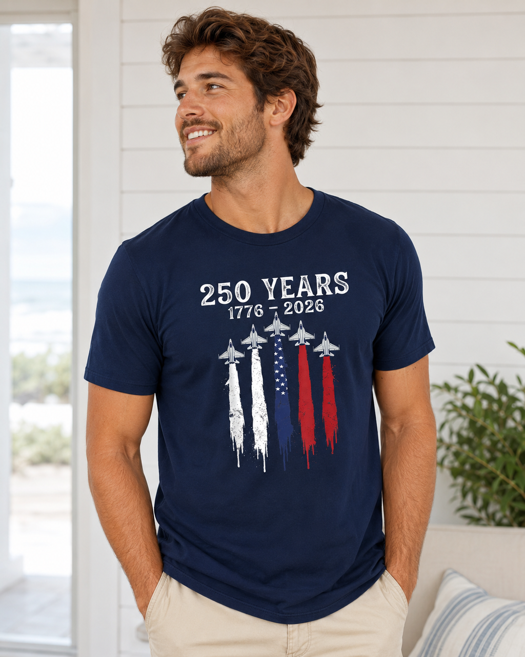 250 Years Patriotic Graphic T-Shirt, 1776–2026 Jet Flyover Tee, Unisex Americana Summer Shirt