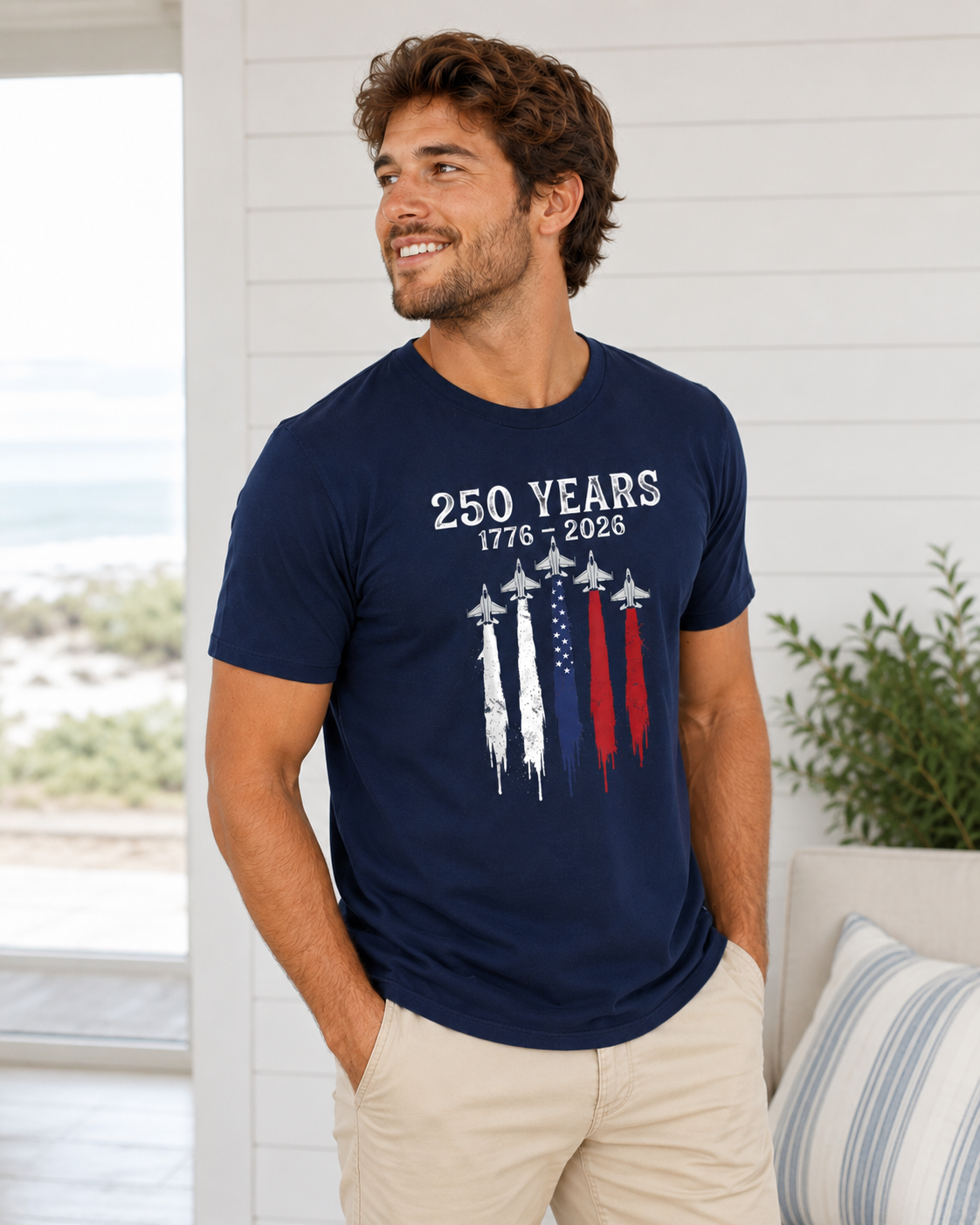 250 Years Patriotic Graphic T-Shirt, 1776–2026 Jet Flyover Tee, Unisex Americana Summer Shirt