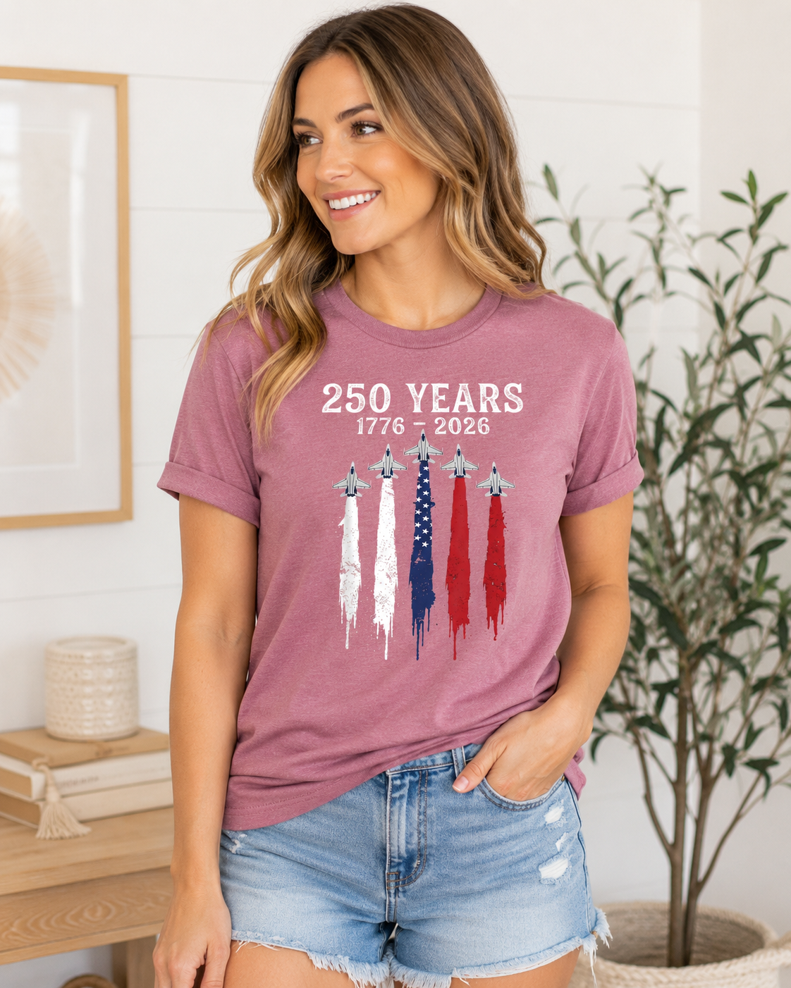 250 Years Patriotic Graphic T-Shirt, 1776–2026 Jet Flyover Tee, Unisex Americana Summer Shirt