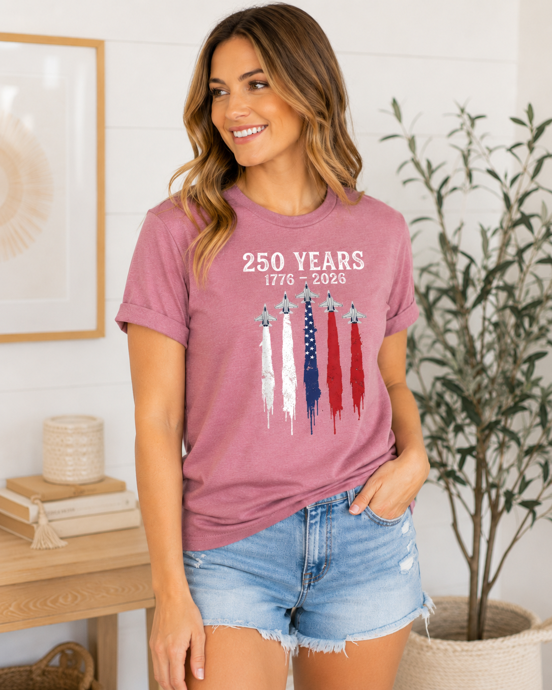 250 Years Patriotic Graphic T-Shirt, 1776–2026 Jet Flyover Tee, Unisex Americana Summer Shirt