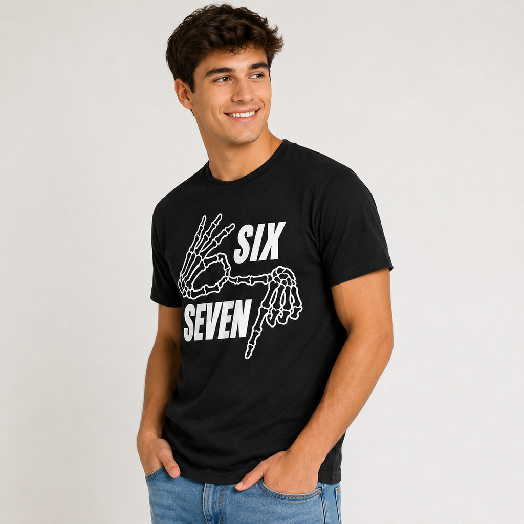 Six Seven Skeleton Hand Graphic T-Shirt, Funny Meme Tee, Unisex Casual Streetwear Shirt