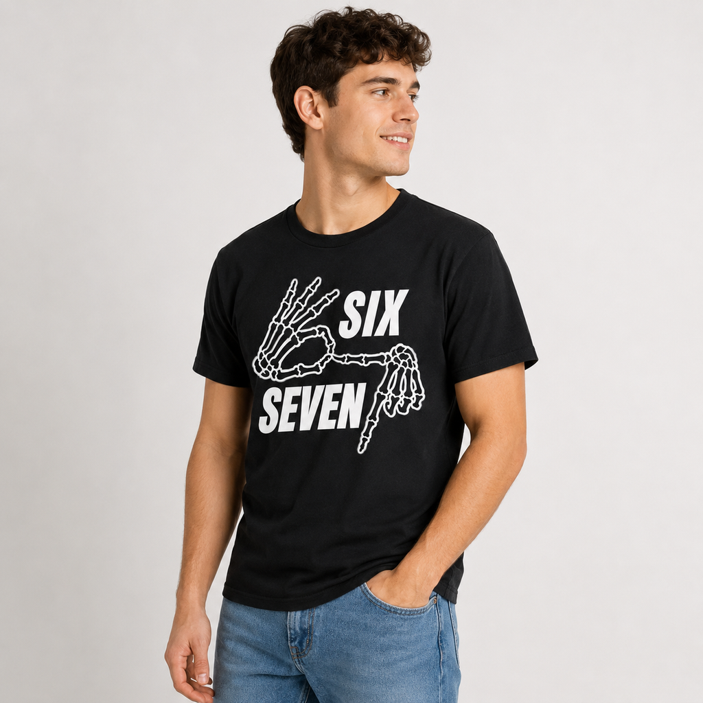 Six Seven Skeleton Hand Graphic T-Shirt, Funny Meme Tee, Unisex Casual Streetwear Shirt