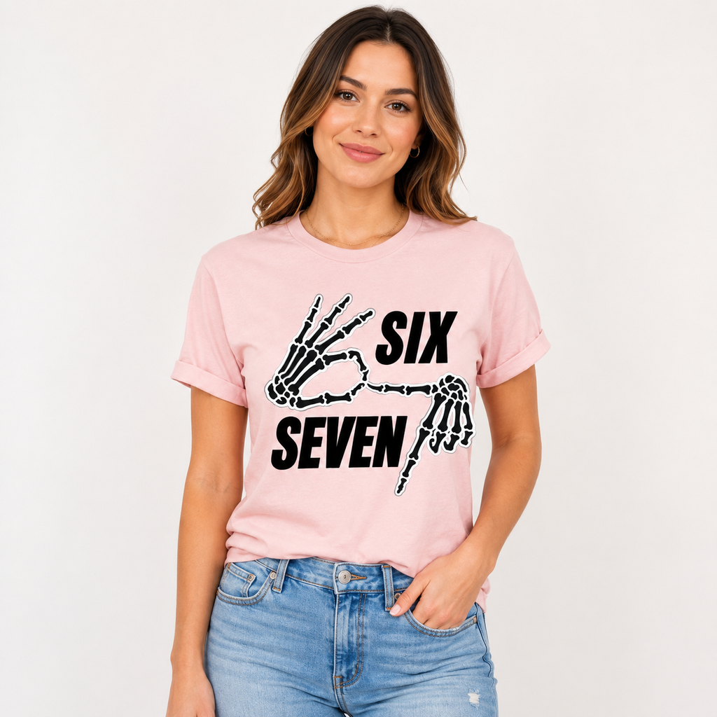 Six Seven Skeleton Hand Graphic T-Shirt, Funny Meme Tee, Unisex Casual Streetwear Shirt