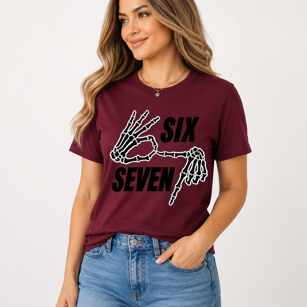 Six Seven Skeleton Hand Graphic T-Shirt, Funny Meme Tee, Unisex Casual Streetwear Shirt