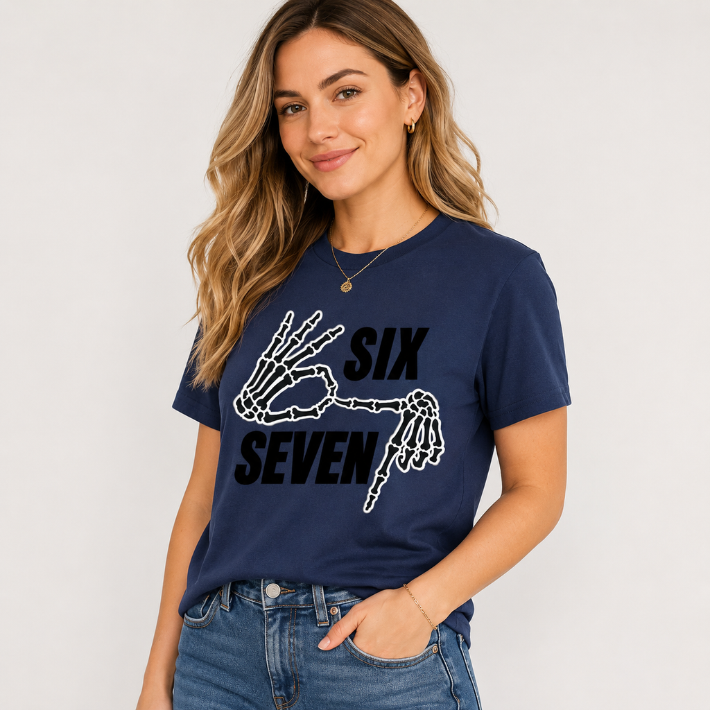 Six Seven Skeleton Hand Graphic T-Shirt, Funny Meme Tee, Unisex Casual Streetwear Shirt