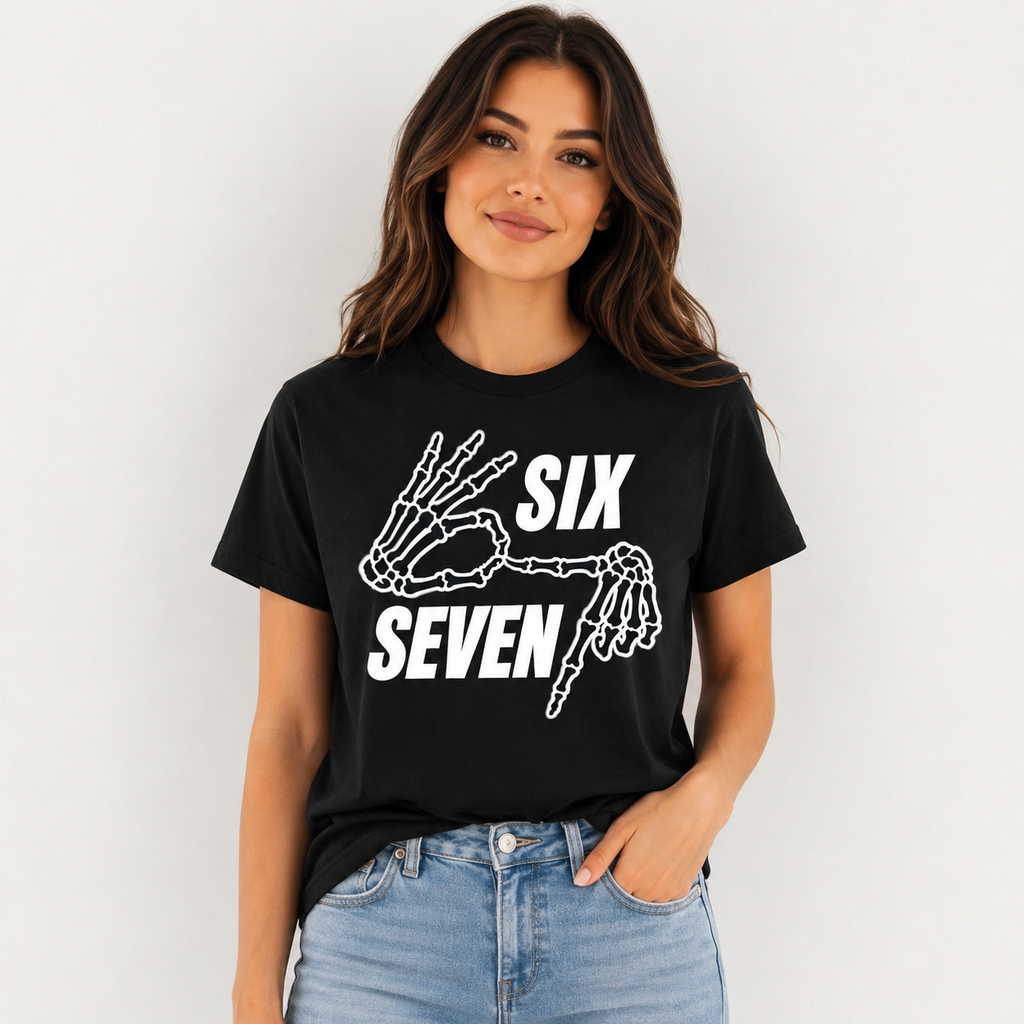 Six Seven Skeleton Hand Graphic T-Shirt, Funny Meme Tee, Unisex Casual Streetwear Shirt