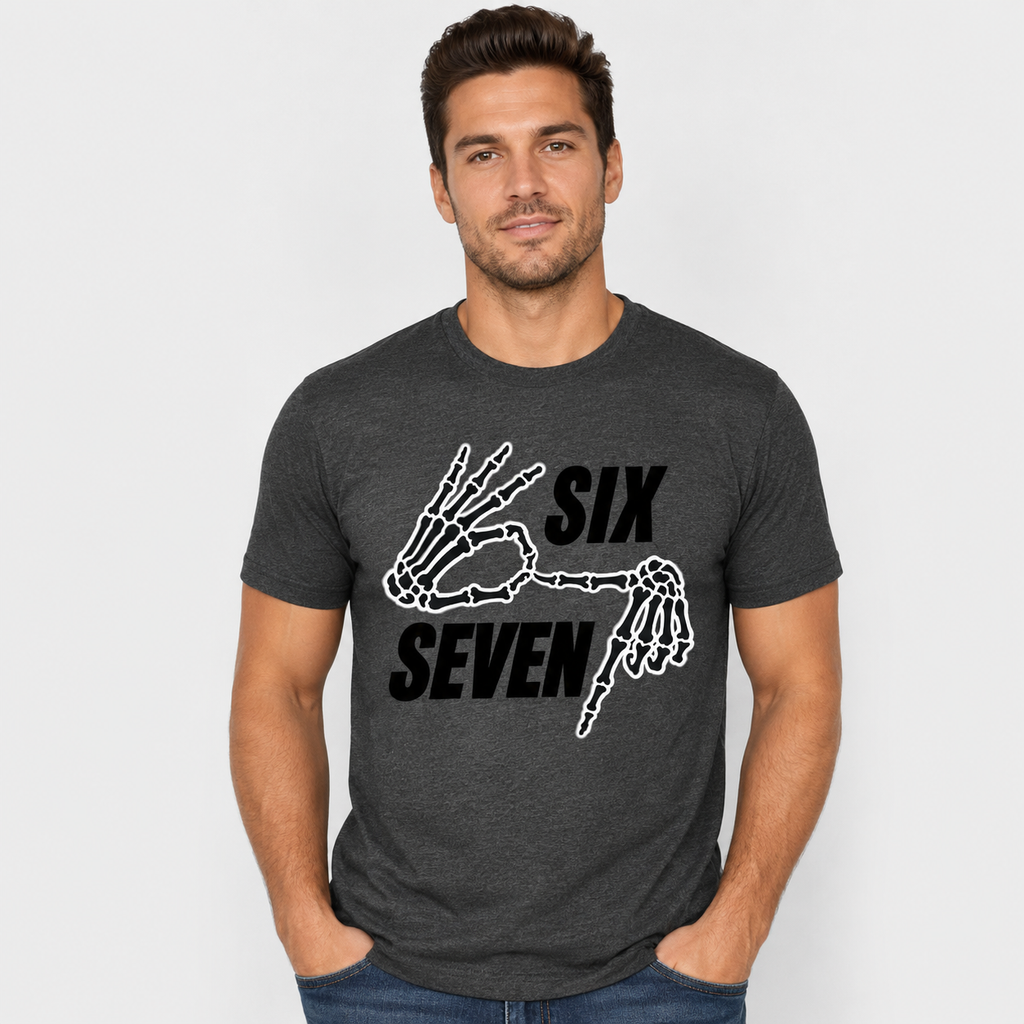 Six Seven Skeleton Hand Graphic T-Shirt, Funny Meme Tee, Unisex Casual Streetwear Shirt
