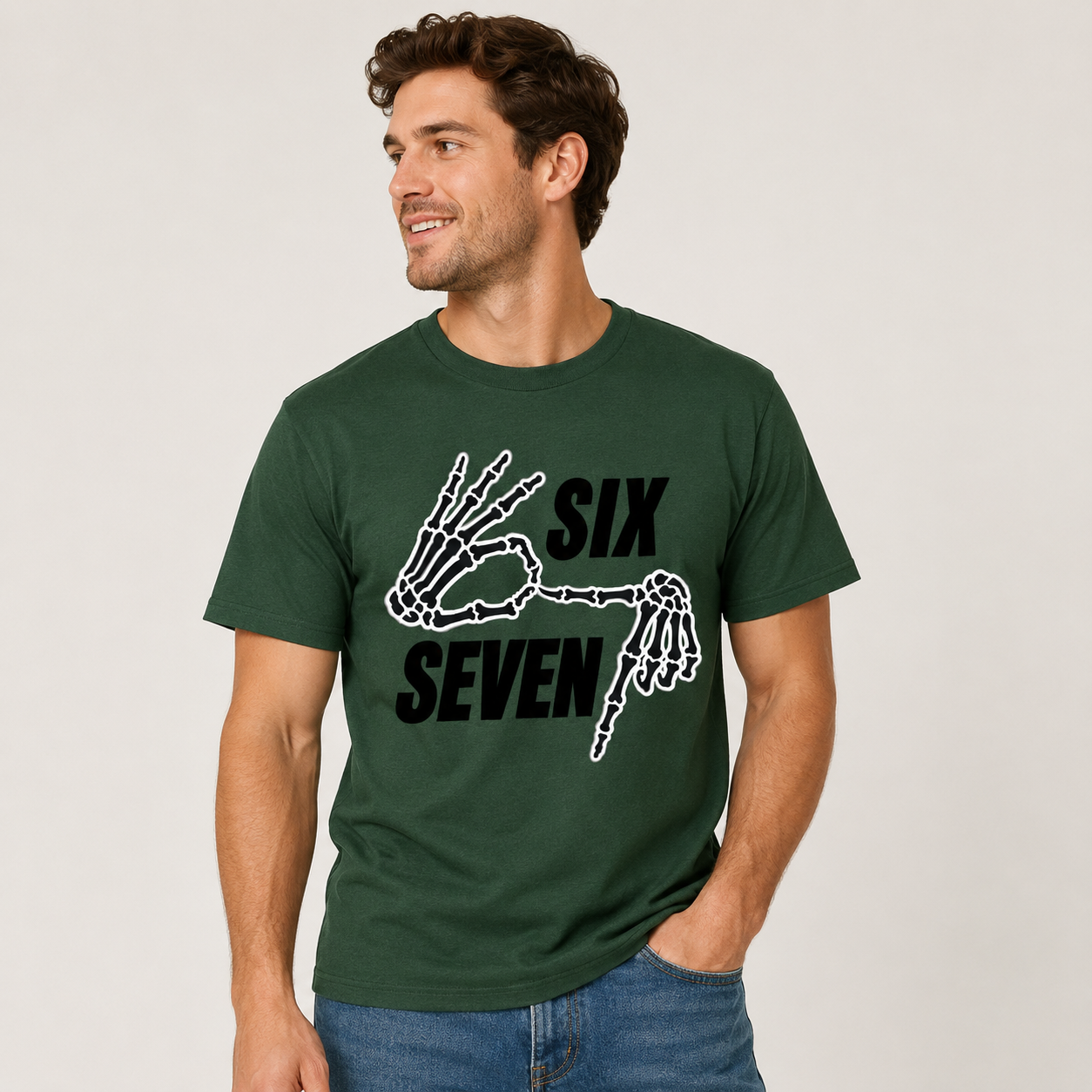 Six Seven Skeleton Hand Graphic T-Shirt, Funny Meme Tee, Unisex Casual Streetwear Shirt