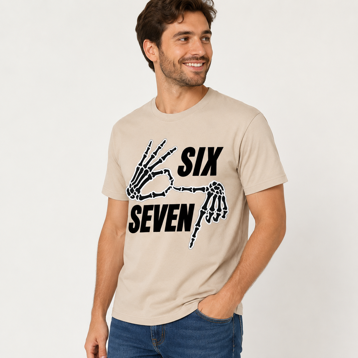 Six Seven Skeleton Hand Graphic T-Shirt, Funny Meme Tee, Unisex Casual Streetwear Shirt
