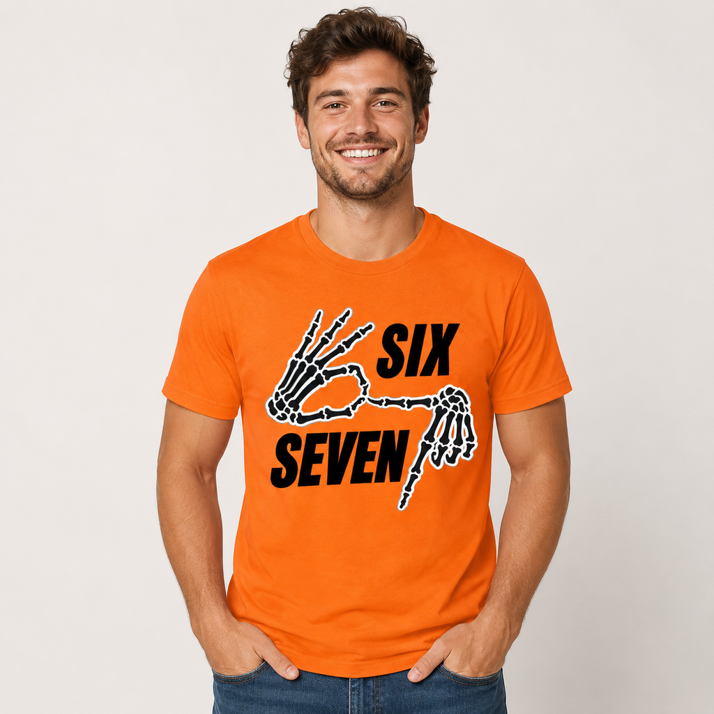 Six Seven Skeleton Hand Graphic T-Shirt, Funny Meme Tee, Unisex Casual Streetwear Shirt