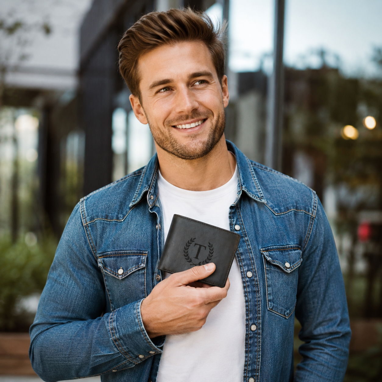 Personalized Leather Wallet, Custom Engraved Men’s Bifold Wallet, Photo Text Logo Gift for Dad Husband Boyfriend