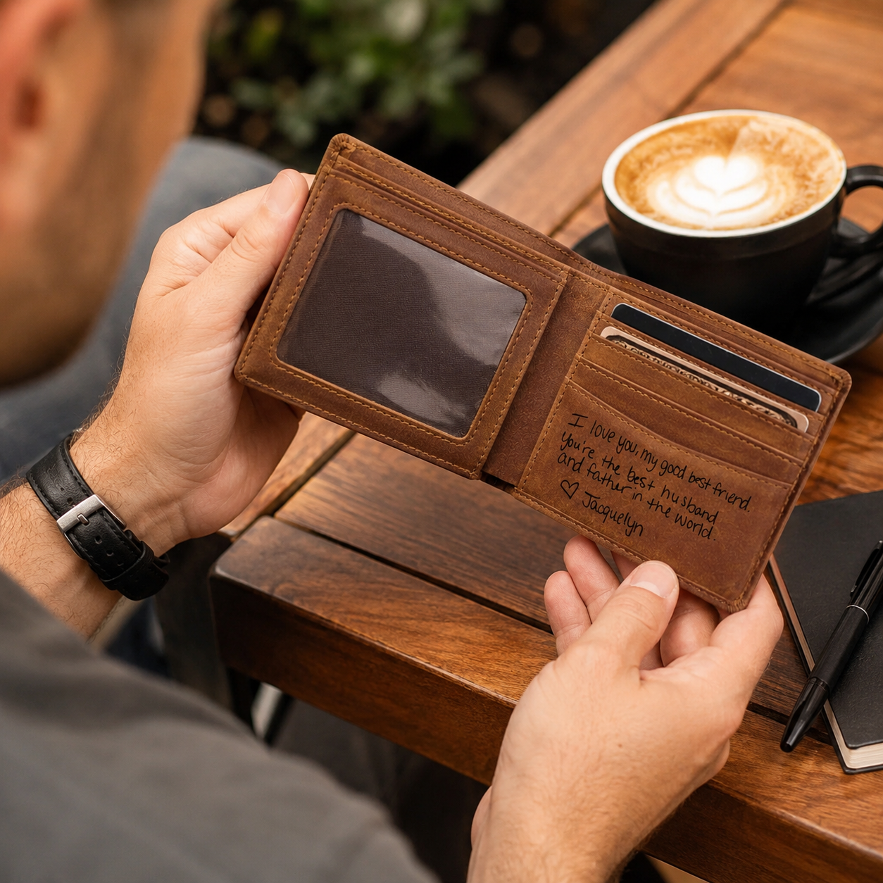 Personalized Leather Wallet, Custom Engraved Men’s Bifold Wallet, Photo Text Logo Gift for Dad Husband Boyfriend