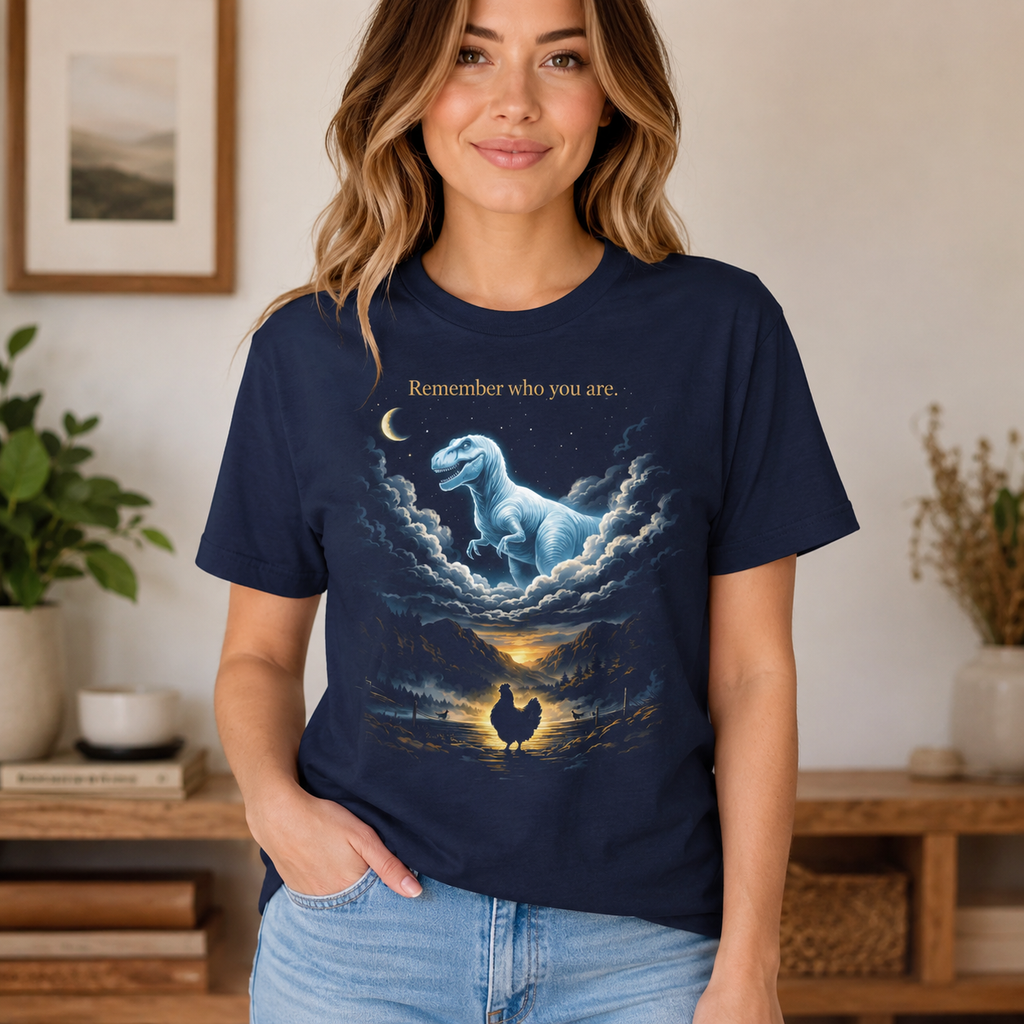 Inspirational Dinosaur Graphic T-Shirt, Moonlight Dino Dream Tee, Unisex Animal Fantasy Shirt