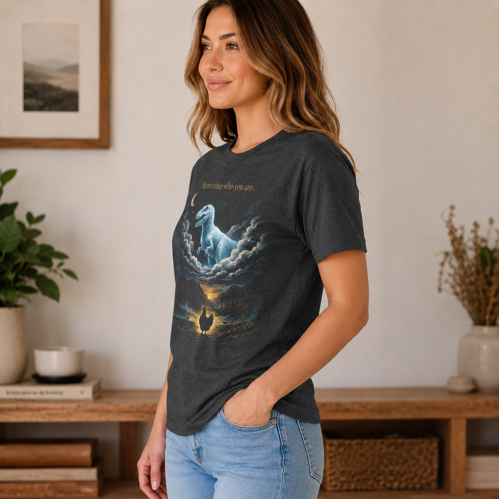 Inspirational Dinosaur Graphic T-Shirt, Moonlight Dino Dream Tee, Unisex Animal Fantasy Shirt