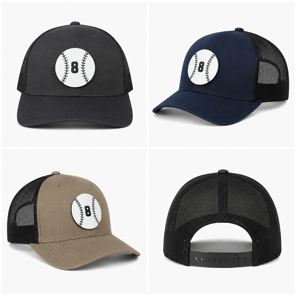 Baseball Trucker Hat, Leather Patch Baseball Cap, Adjustable Sports Mesh Back Hat