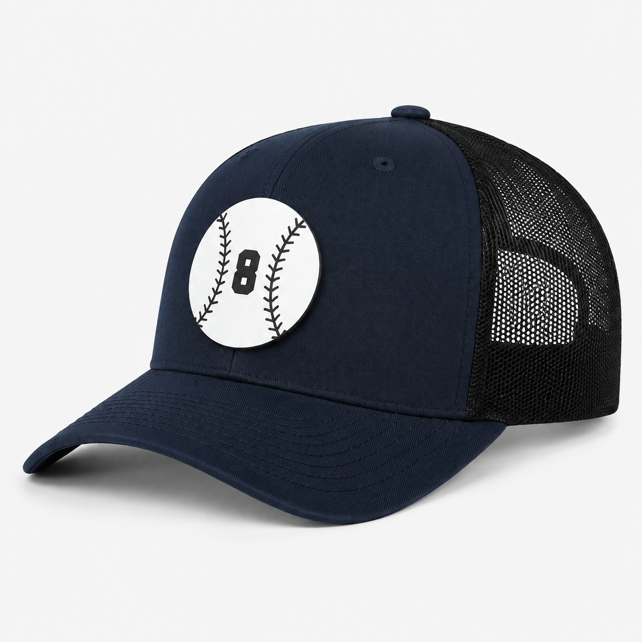 Baseball Trucker Hat, Leather Patch Baseball Cap, Adjustable Sports Mesh Back Hat