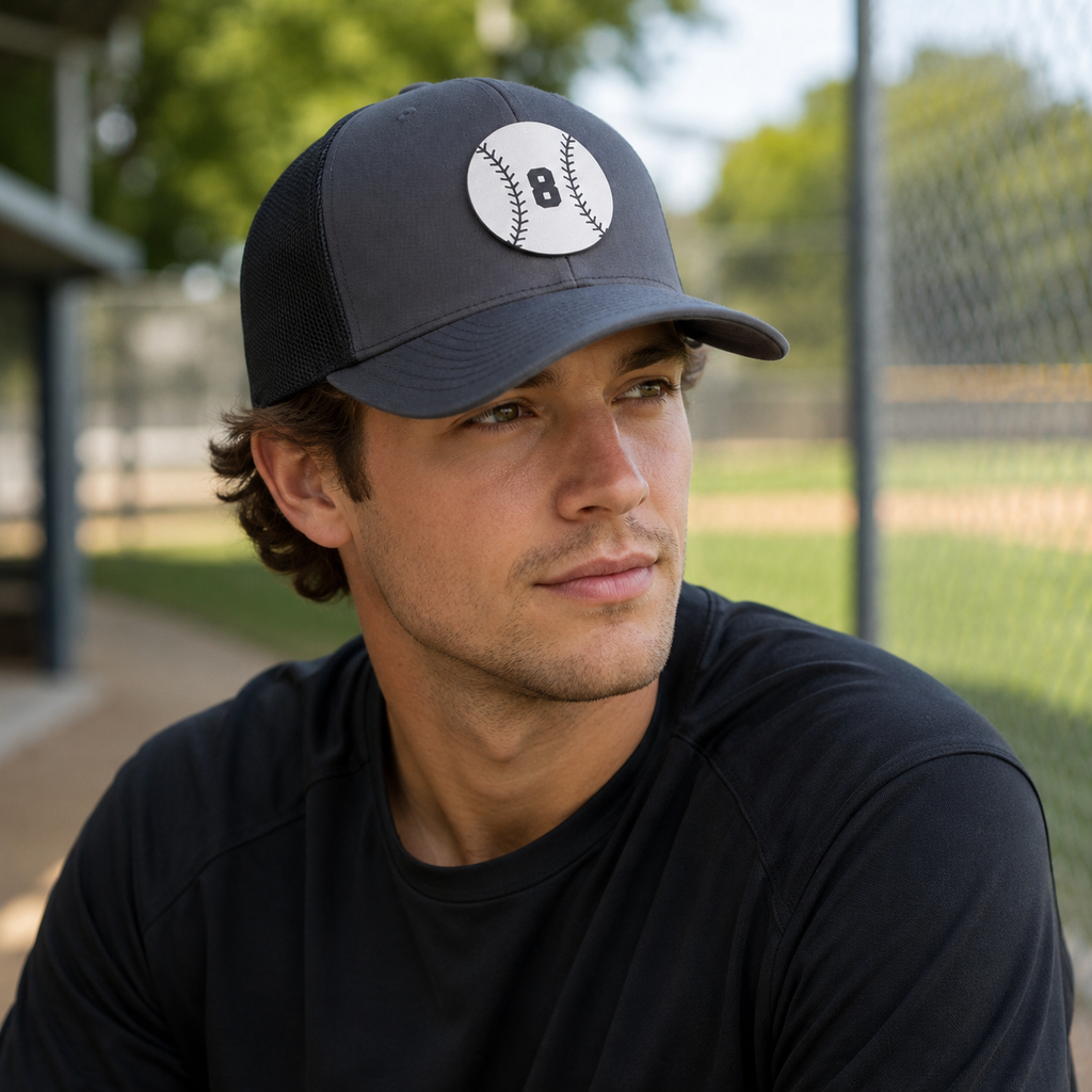 Baseball Trucker Hat, Leather Patch Baseball Cap, Adjustable Sports Mesh Back Hat