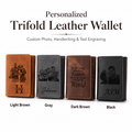 Personalized Trifold Leather Wallet, Custom Engraved Photo Text Wallet, Gift for Dad Husband Boyfriend