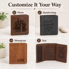 Personalized Trifold Leather Wallet, Custom Engraved Photo Text Wallet, Gift for Dad Husband Boyfriend