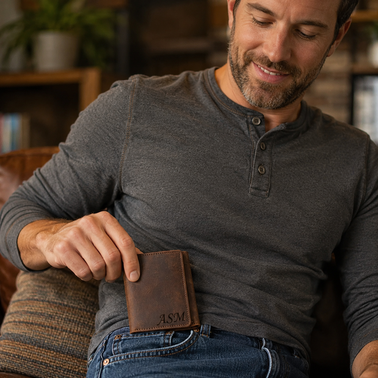 Personalized Trifold Leather Wallet, Custom Engraved Photo Text Wallet, Gift for Dad Husband Boyfriend