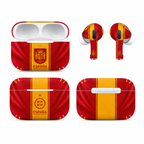 Red Yellow Soccer Wireless Earbuds Case Skin, CNC Engraved Football Fan Earbud Cover, Spain Inspired Sport Design