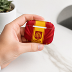 Red Yellow Soccer Wireless Earbuds Case Skin, CNC Engraved Football Fan Earbud Cover, Spain Inspired Sport Design
