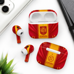 Red Yellow Soccer Wireless Earbuds Case Skin, CNC Engraved Football Fan Earbud Cover, Spain Inspired Sport Design