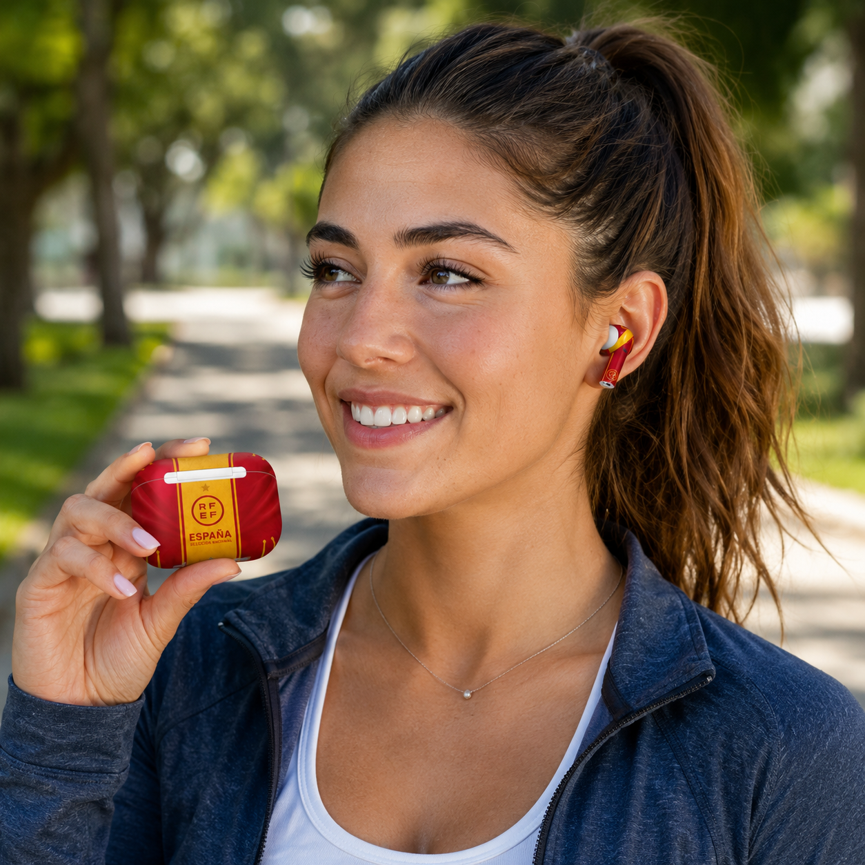 Red Yellow Soccer Wireless Earbuds Case Skin, CNC Engraved Football Fan Earbud Cover, Spain Inspired Sport Design