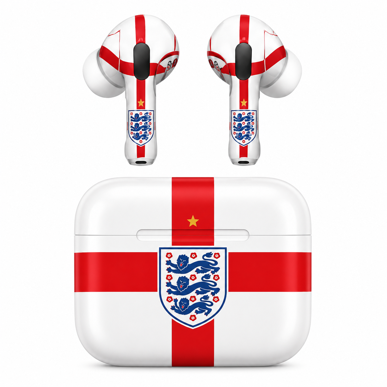 Red White Soccer Wireless Earbuds Case Skin, CNC Engraved Football Fan Earbud Cover, England Inspired Sport Design