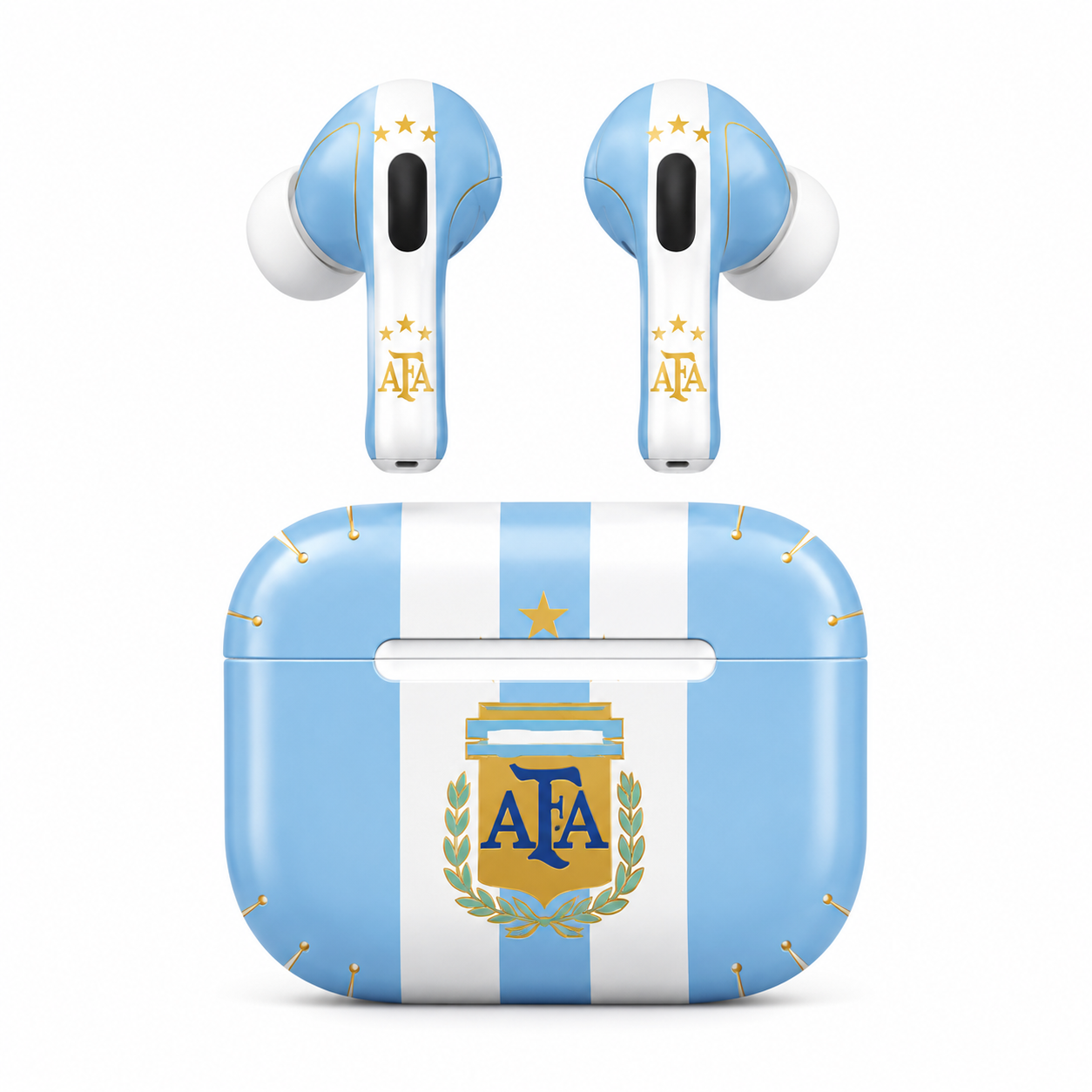 Blue White Soccer Wireless Earbuds Case Skin, CNC Engraved Football Fan Earbud Cover, Argentina Inspired Sport Design