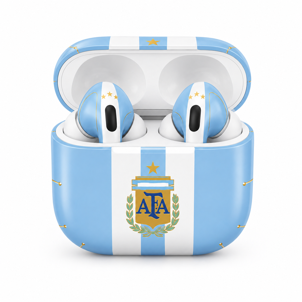 Blue White Soccer Wireless Earbuds Case Skin, CNC Engraved Football Fan Earbud Cover, Argentina Inspired Sport Design
