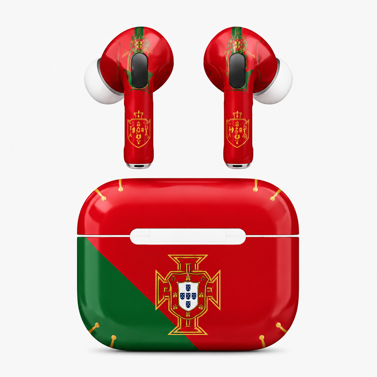 Red Green Soccer Wireless Earbuds Case Skin, CNC Engraved Football Fan Earbud Cover, Portugal Inspired Sport Design