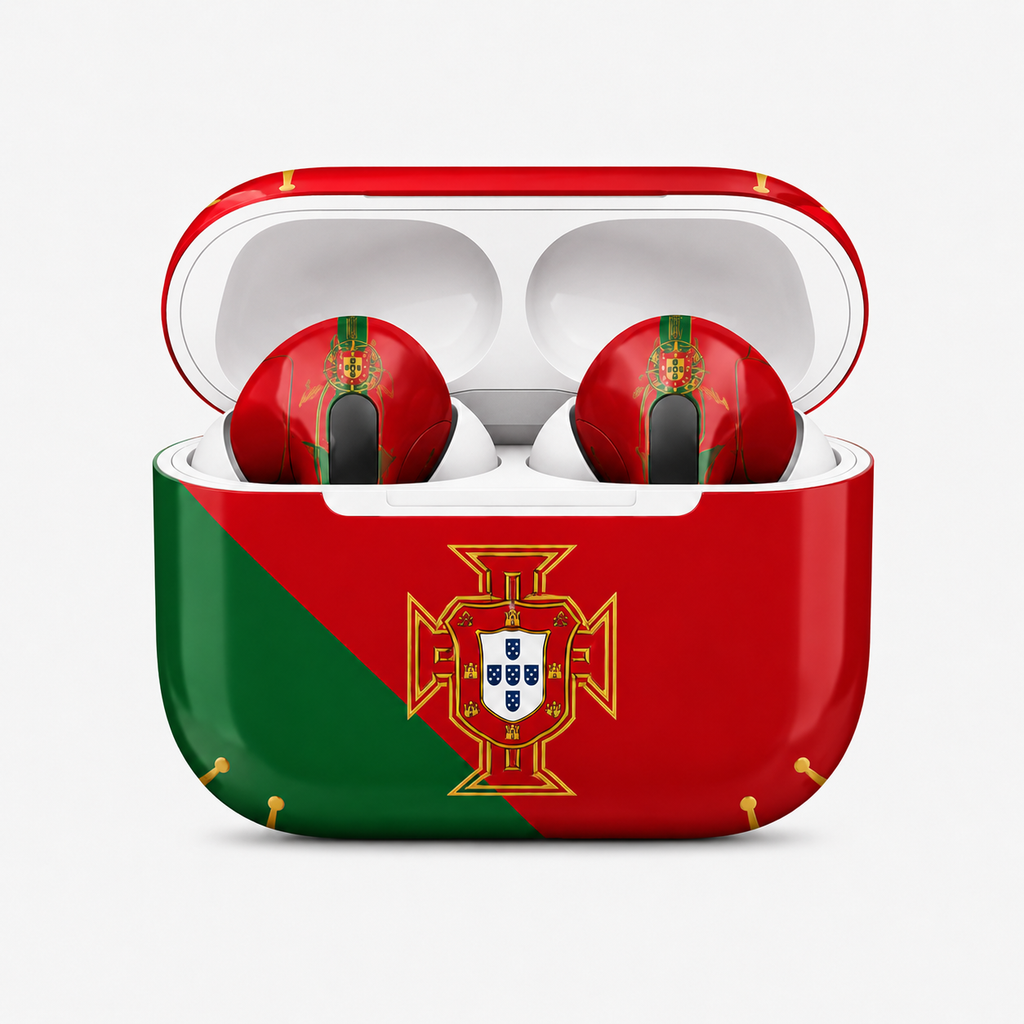 Red Green Soccer Wireless Earbuds Case Skin, CNC Engraved Football Fan Earbud Cover, Portugal Inspired Sport Design