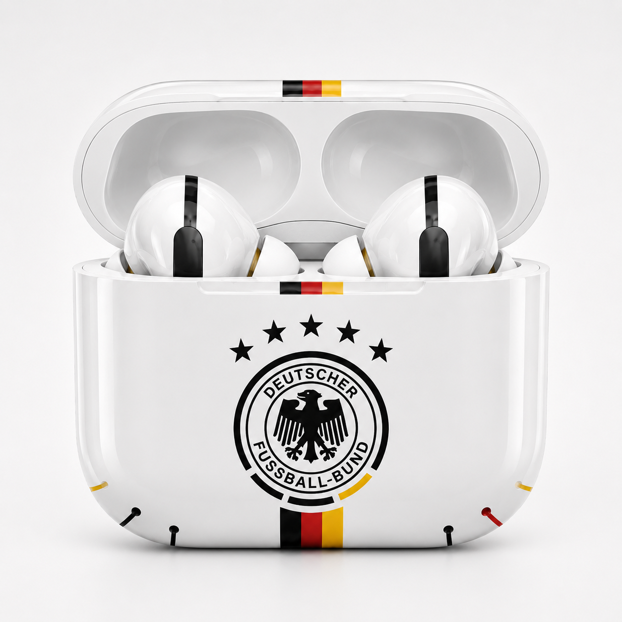 Black Red Gold Soccer Wireless Earbuds Case Skin, CNC Engraved Football Fan Earbud Cover, Germany Inspired Sport Design