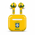 Yellow Green Soccer Wireless Earbuds Case Skin, CNC Engraved Football Fan Earbud Cover, Brazil Inspired Sport Design