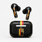 Black Red Yellow Soccer Wireless Earbuds Case Skin, CNC Engraved Football Fan Earbud Cover, Belgium Inspired Sport Design