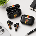 Black Red Yellow Soccer Wireless Earbuds Case Skin, CNC Engraved Football Fan Earbud Cover, Belgium Inspired Sport Design