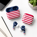 Red White Blue Wireless Earbuds Case Skin, CNC Engraved Patriotic Earbud Cover, USA Inspired Stars and Stripes Design