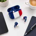 Blue White Red Wireless Earbuds Case Skin, CNC Engraved Soccer Fan Earbud Cover, France Inspired Sport Design