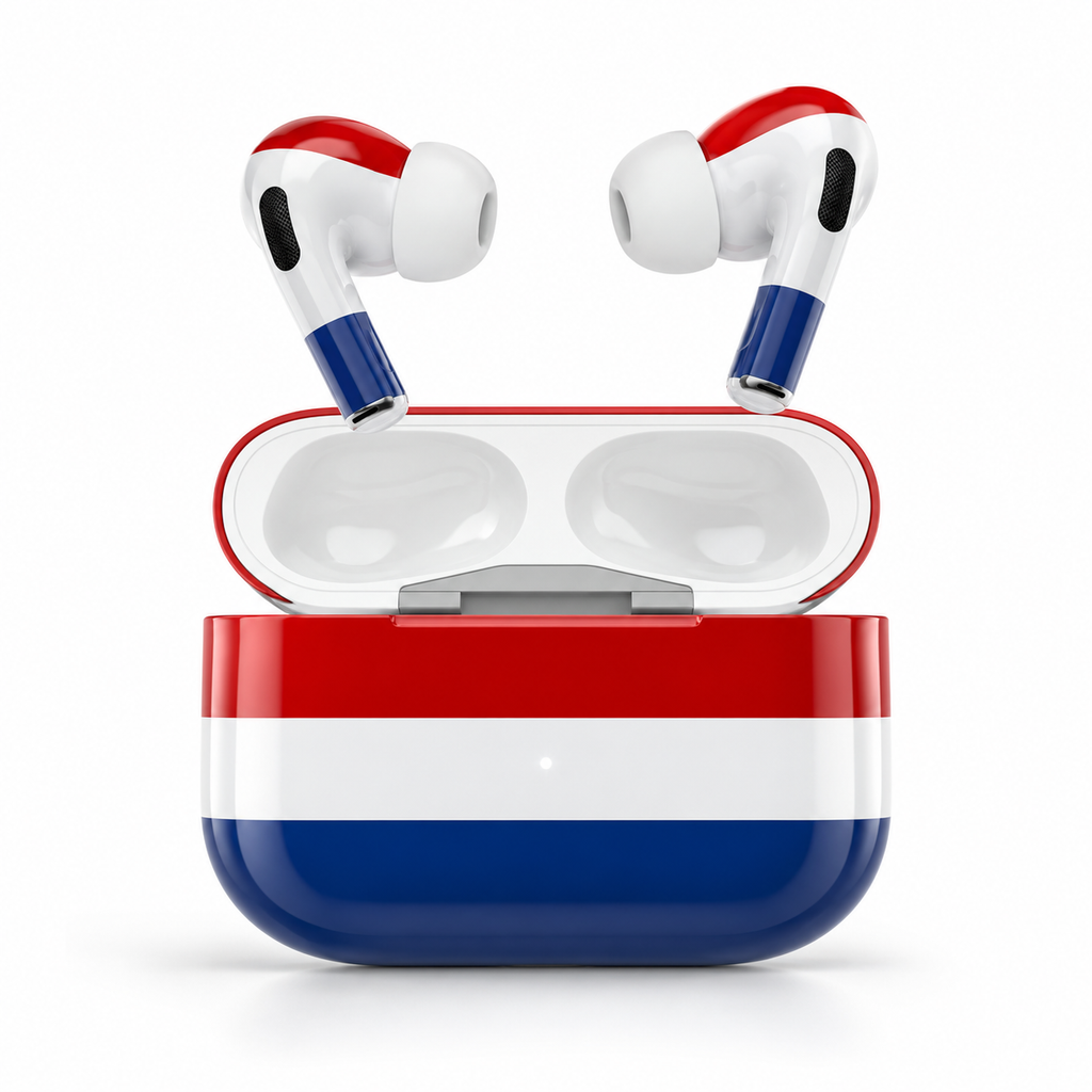 Red White Blue Wireless Earbuds Case Skin, CNC Engraved Soccer Fan Earbud Cover, Netherlands Inspired Sport Design