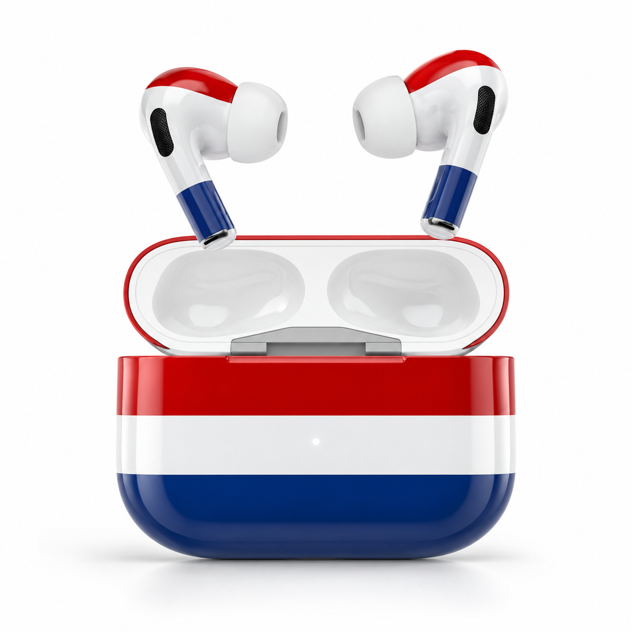 Red White Blue Wireless Earbuds Case Skin, CNC Engraved Soccer Fan Earbud Cover, Netherlands Inspired Sport Design
