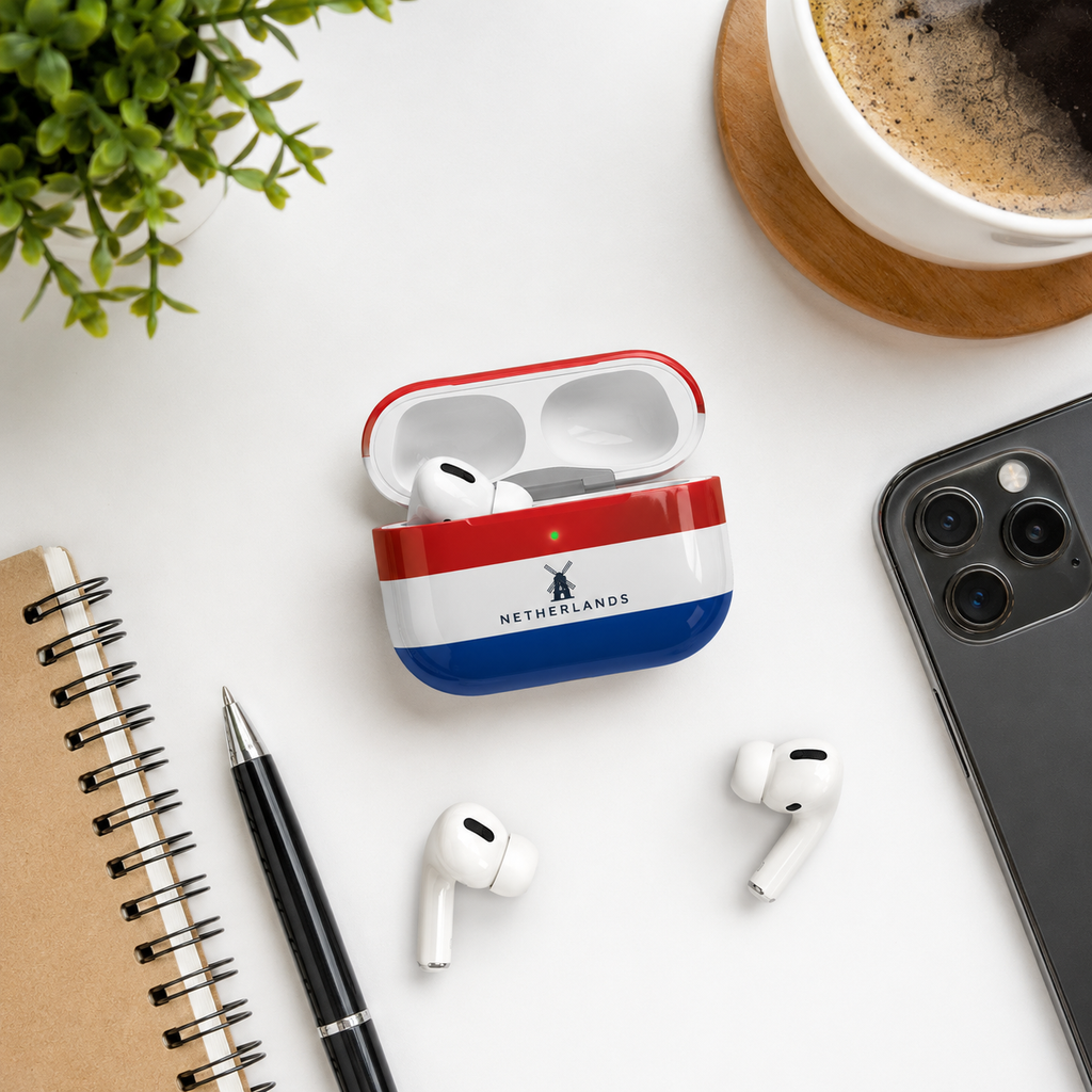 Red White Blue Wireless Earbuds Case Skin, CNC Engraved Soccer Fan Earbud Cover, Netherlands Inspired Sport Design